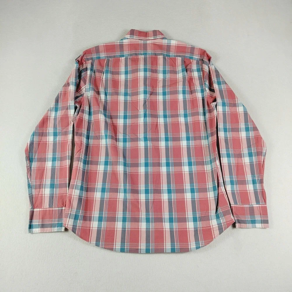 J Crew Shirt Mens Medium Red Blue Plaid‎ Classic Flex Washed Button Down Casual